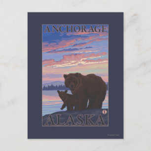 Bear and Cub - Anchorage, Alaska Postcard