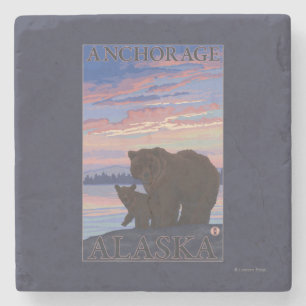 Bear and Cub - Anchorage, Alaska Stone Coaster