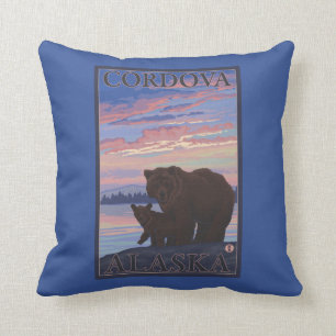 Bear and Cub - Cordova, Alaska Cushion