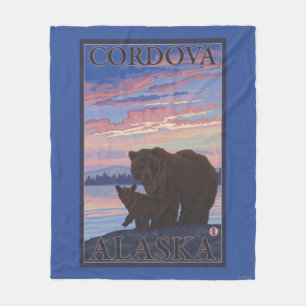 Bear and Cub - Cordova, Alaska Fleece Blanket