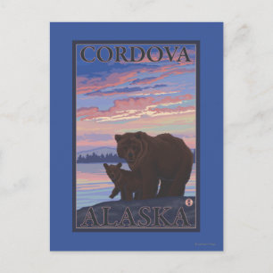 Bear and Cub - Cordova, Alaska Postcard