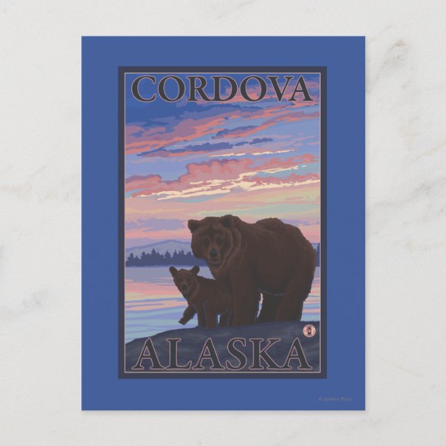 Bear and Cub - Cordova, Alaska Postcard (Front)