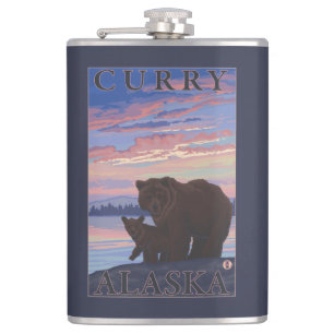 Bear and Cub - Curry, Alaska Hip Flask