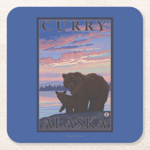 Bear and Cub - Curry, Alaska Square Paper Coaster