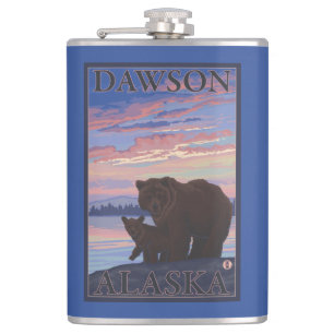Bear and Cub - Dawson, Alaska Hip Flask