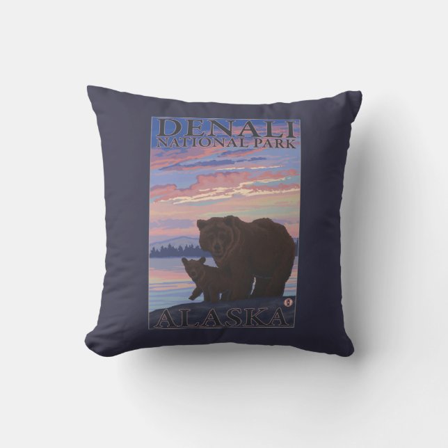 Bear and Cub - Denali National Park, Alaska Cushion (Front)