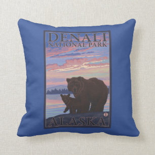 Bear and Cub - Denali National Park, Alaska Cushion