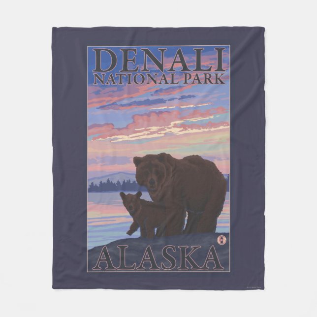 Bear and Cub - Denali National Park, Alaska Fleece Blanket (Front)