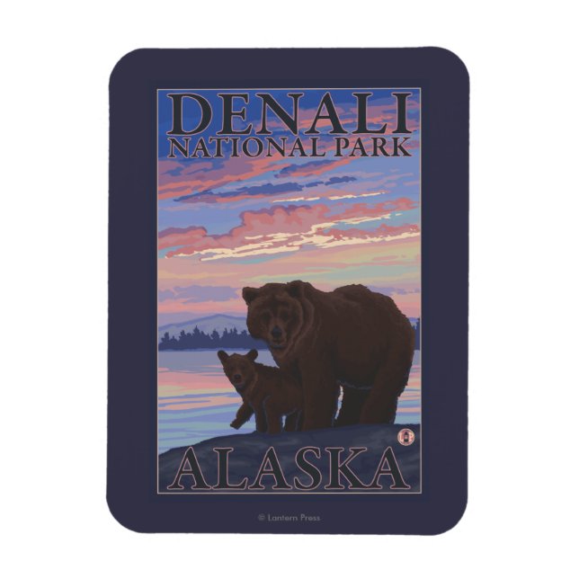 Bear and Cub - Denali National Park, Alaska Magnet (Vertical)