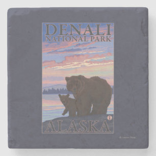 Bear and Cub - Denali National Park, Alaska Stone Coaster