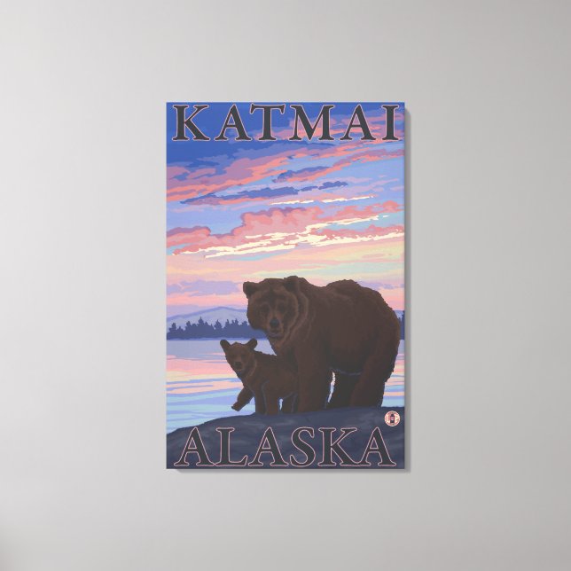 Bear and Cub - Katmai, Alaska Canvas Print (Front)