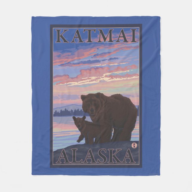 Bear and Cub - Katmai, Alaska Fleece Blanket (Front)