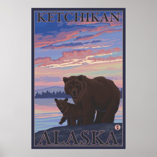 Bear and Cub - Ketchikan, Alaska Poster (Front)