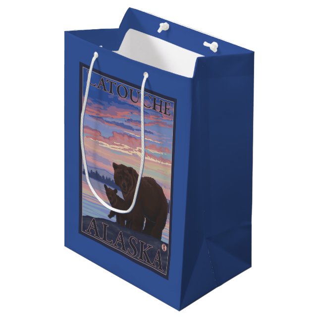 Bear and Cub - Latouche, Alaska Medium Gift Bag (Front Angled)