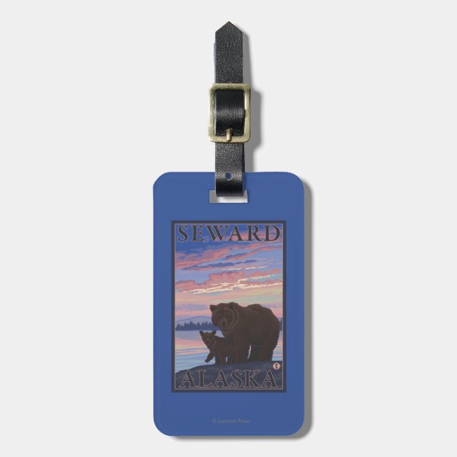 Bear and Cub - Seward, Alaska Luggage Tag (Front Vertical)