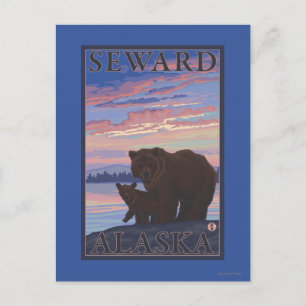 Bear and Cub - Seward, Alaska Postcard