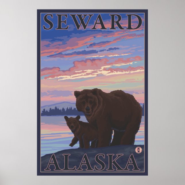 Bear and Cub - Seward, Alaska Poster (Front)