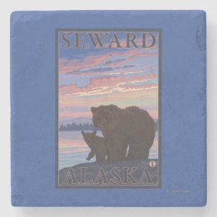 Bear and Cub - Seward, Alaska Stone Coaster
