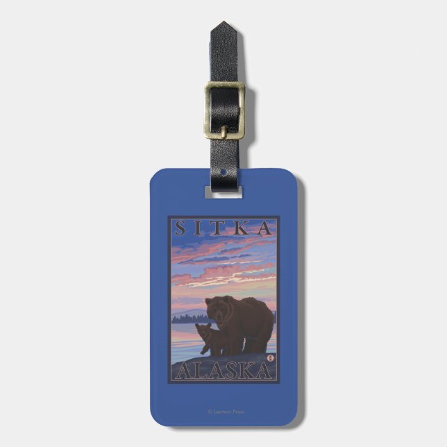 Bear and Cub - Sitka, Alaska Luggage Tag (Front Vertical)