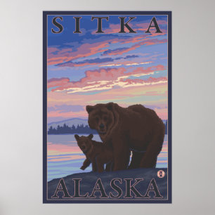Bear and Cub - Sitka, Alaska Poster