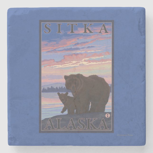 Bear and Cub - Sitka, Alaska Stone Coaster (Front)