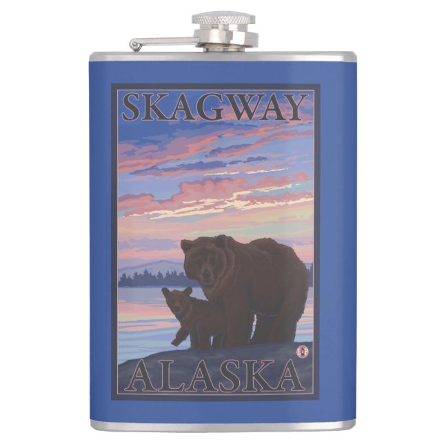 Bear and Cub - Skagway, Alaska Hip Flask (Front)