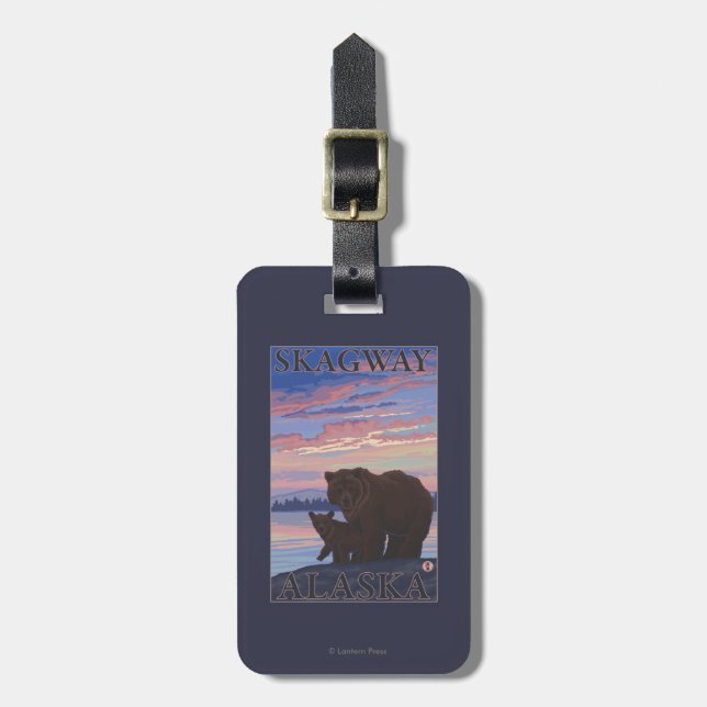 Bear and Cub - Skagway, Alaska Luggage Tag (Front Vertical)
