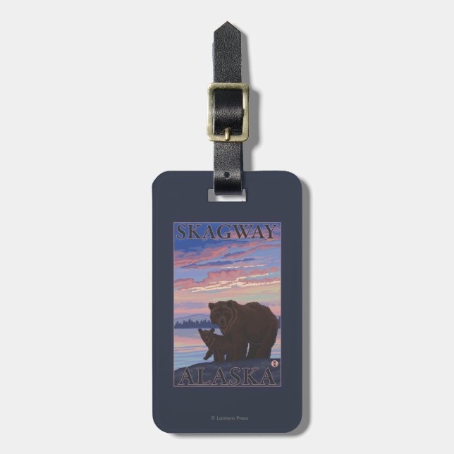 Bear and Cub - Skagway, Alaska Luggage Tag (Front Vertical)