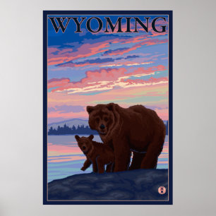 Bear and Cub - Wyoming Poster