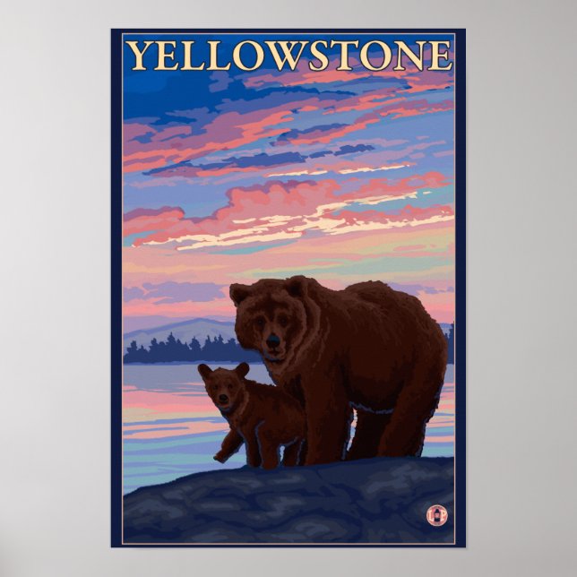 Bear and Cub - Yellowstone National Park Poster (Front)