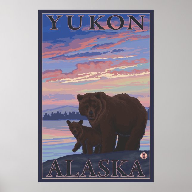 Bear and Cub - Yukon, Alaska Poster (Front)