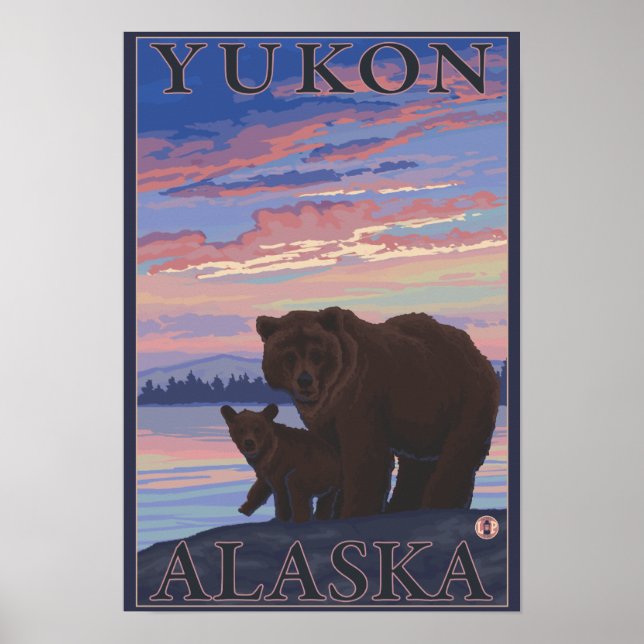 Bear and Cub - Yukon, Alaska Poster (Front)