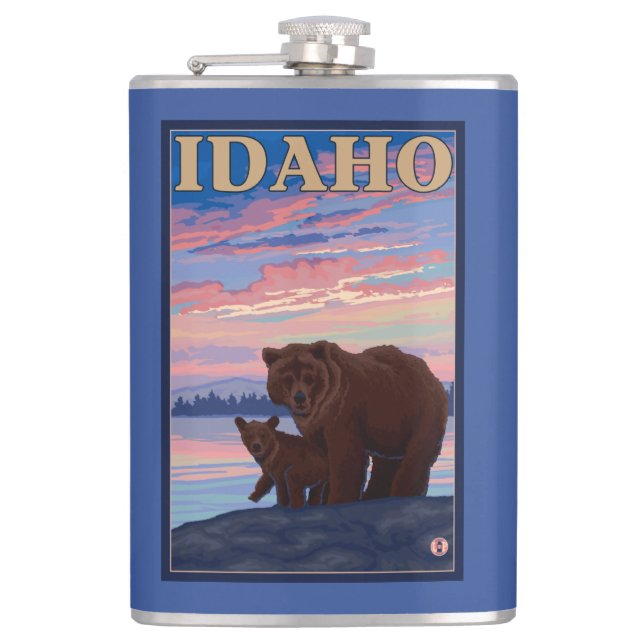 Bear and CubIdahoVintage Travel Poster Hip Flask (Front)