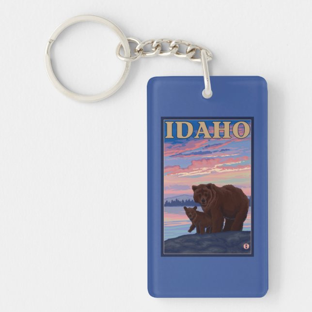 Bear and CubIdahoVintage Travel Poster Key Ring (Front)