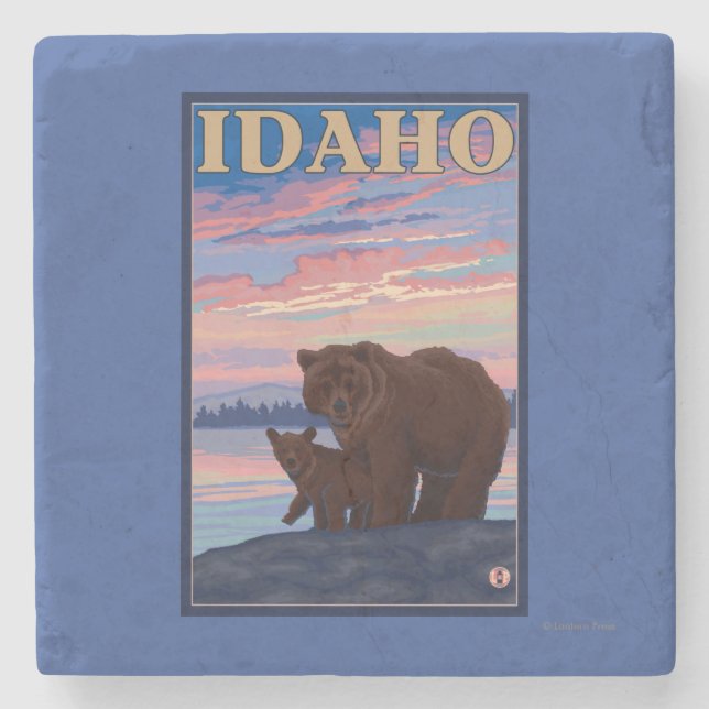 Bear and CubIdahoVintage Travel Poster Stone Coaster (Front)