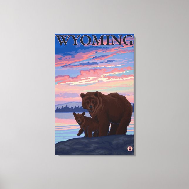 Bear and CubWyomingVintage Travel Poster Canvas Print (Front)
