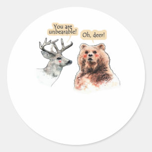 Bear And Deer Conversation Funny Wildlife Design  Classic Round Sticker