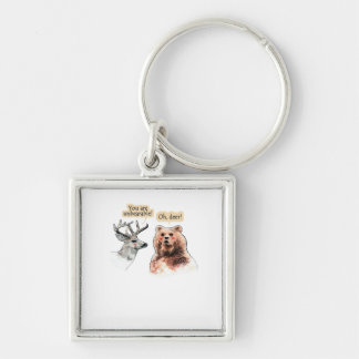 Bear And Deer Conversation Funny Wildlife Design Key Ring