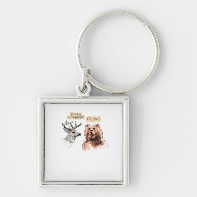 Bear And Deer Conversation Funny Wildlife Design  Key Ring (Front)