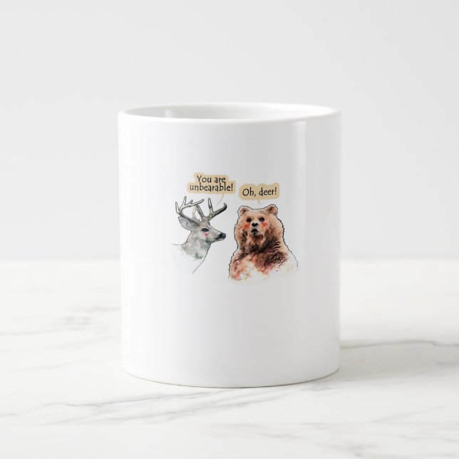 Bear And Deer Conversation Funny Wildlife Design  Large Coffee Mug (Front)