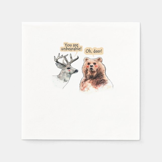 Bear And Deer Conversation Funny Wildlife Design  Napkin (Front)