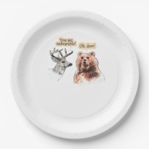 Bear And Deer Conversation Funny Wildlife Design Paper Plate