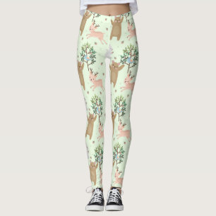 Bear And Deer in Forest Pattern Leggings
