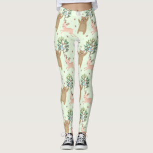 Bear And Deer Woodland Pattern Leggings