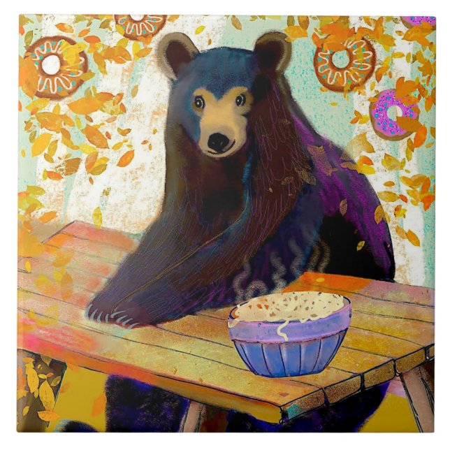 Bear and Doughnuts Ceramic Tile (6" square) (Front)
