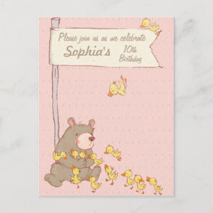 Bear and Ducklings Children Birthday Invitation