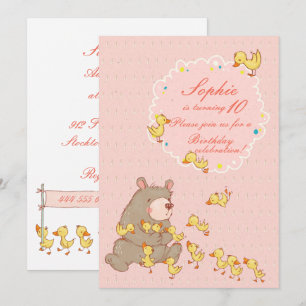 Bear and Ducklings Children Birthday Invitation