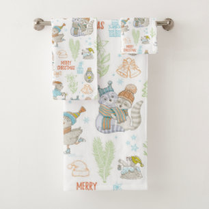 Bear And Friends Christmas Pattern Bath Towel Set