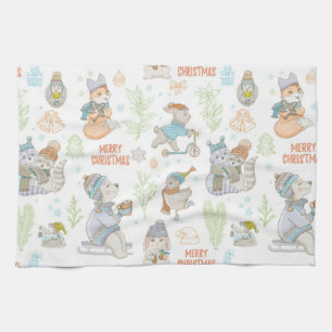 Bear And Friends Christmas Pattern Tea Towel