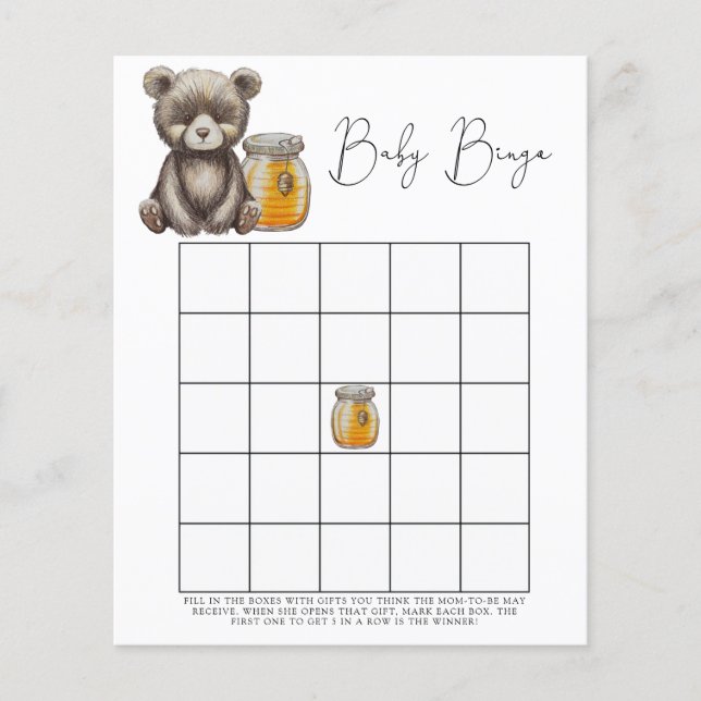 Bear and honey - Baby shower bingo game (Front)